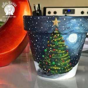 Chậu cây gốm handmade vẽ tay