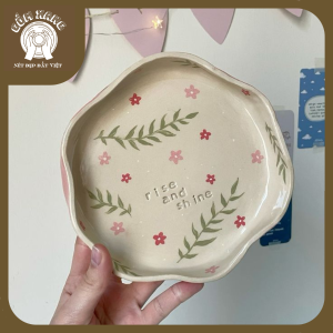 Đĩa Gốm Handmade Họa Tiết Hoa Lá Cành